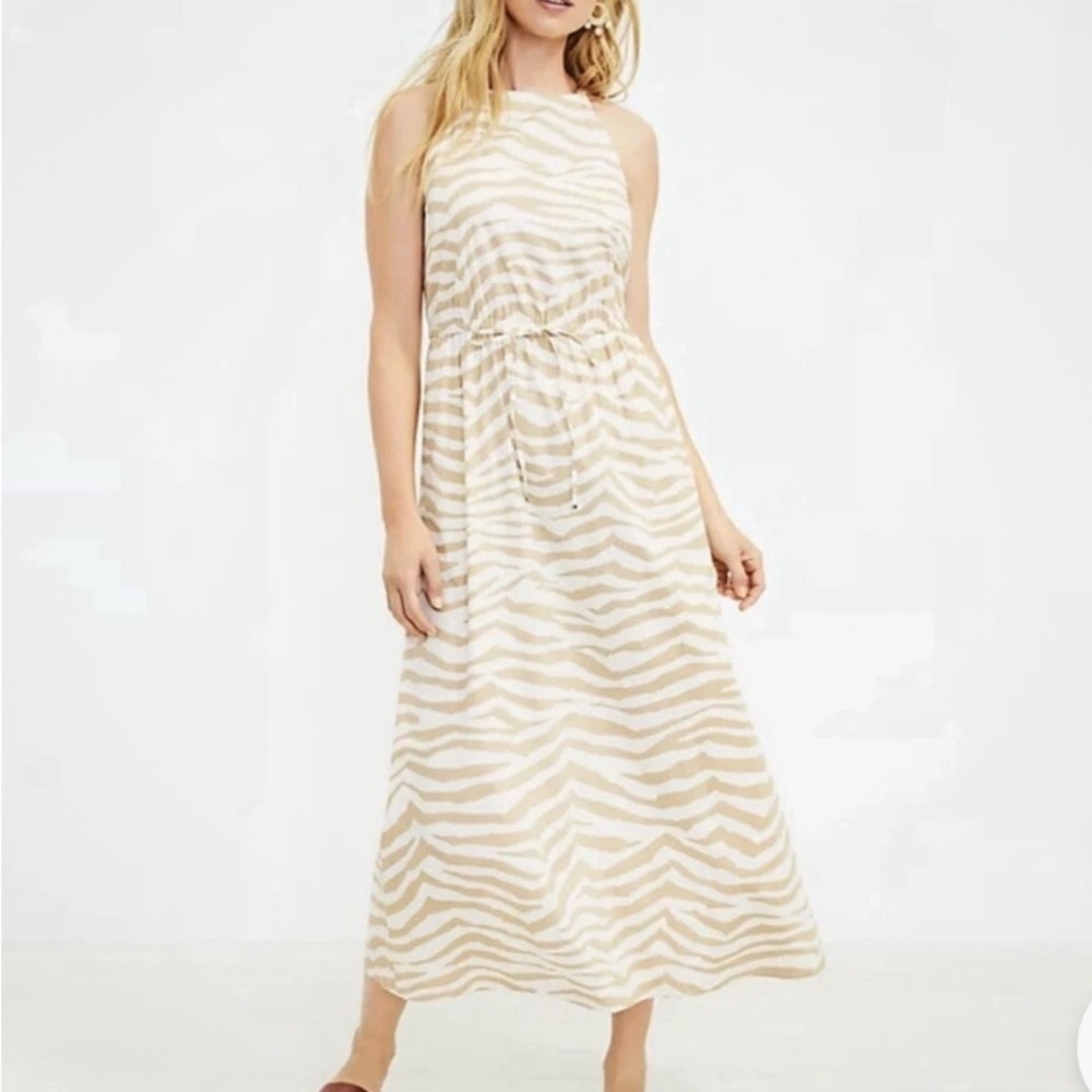 LOFT Beige and White Zebra-Print Maxi Dress